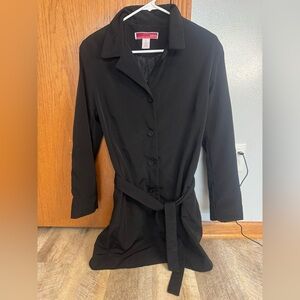 Merona ~size MEDIUM black lined raincoat, button up/waist tie